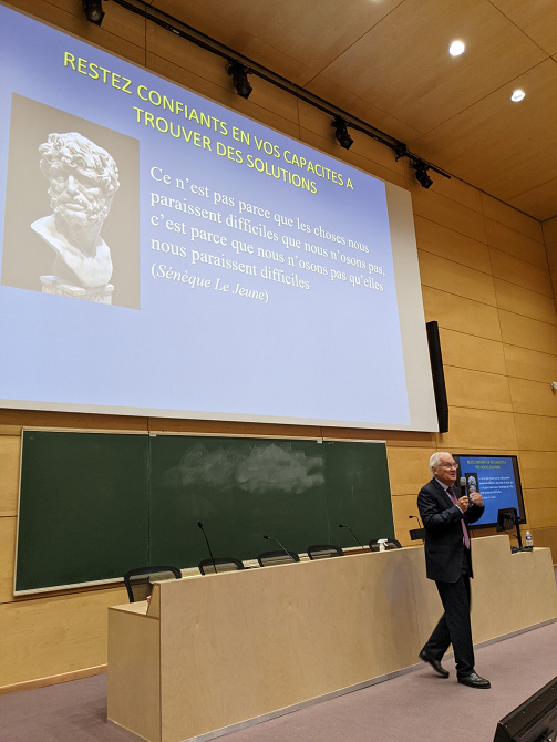 Delivering a lecture at Ecole des Ponts ParisTech